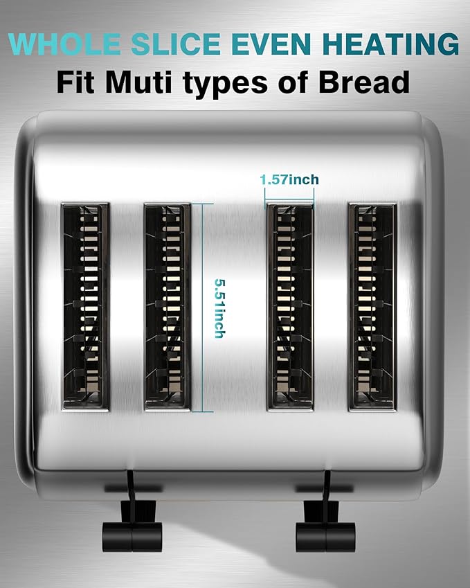 WantJoin Commercial 4-Slice Toaster, 1800W 225 Slices/Hour - Image 4