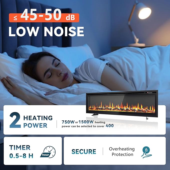 EUHOMY 60 Inch Electric Fireplace Recessed Wall Mounted Freestanding - Image 6