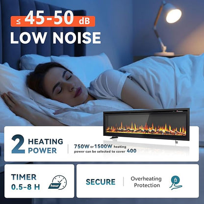 EUHOMY 60 Inch Electric Fireplace Recessed Wall Mounted Freestanding - Image 6