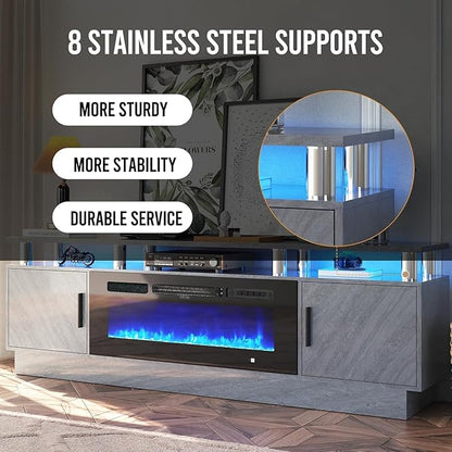 70 Inch Gray Electric Fireplace TV Stand, 2-Tier Media Console Fits TVs Up to - Image 8