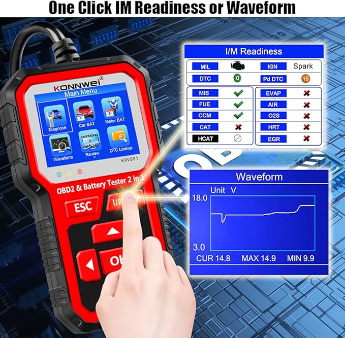 KONNWEI KW681 OBD2 Scanner 6V 12V Car Battery Tester, 2 in 1 Car Diagnostic - Image 4