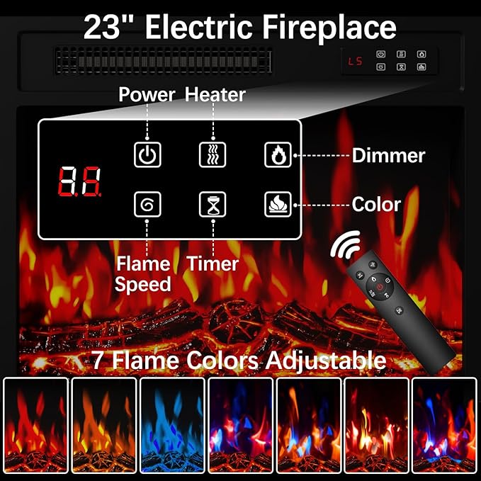 Fireplace TV Stand with 23" Electric Fireplace Heater Up to 80" TVs, Modern - Image 3
