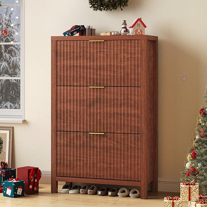 Shoe Cabinet Storage for Entryway, Fluted Shoe Cabinet by YomiluveDesign
