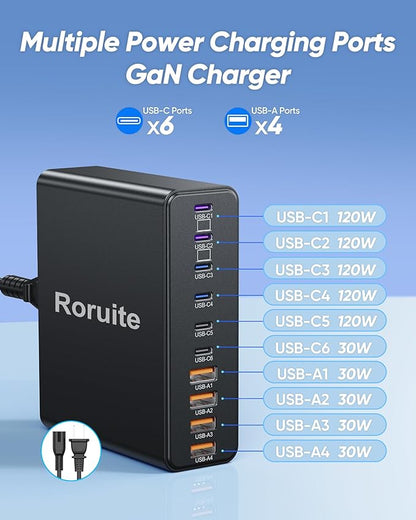 800W USB C Charging Station, 120W PD GaN5 Super Fast USB C Charger Block-10 Port - Image 4