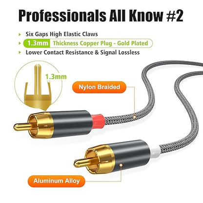 AGVEE 25ft RCA Cable, 2 RCA Male Thickened Six Claws Plug Stereo Auxiliary - Image 4