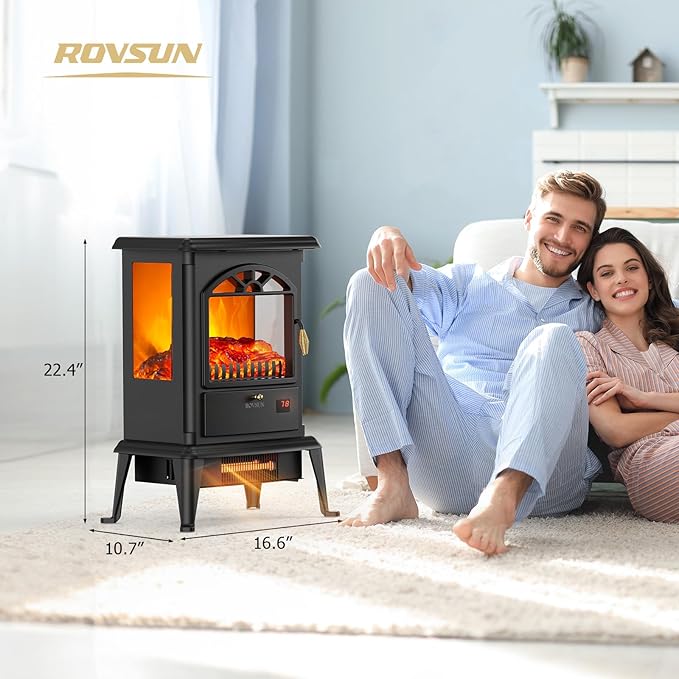 ROVSUN 1500W Electric Fireplace Stove, 22.4" H Freestanding Heater w/Remote - Image 6