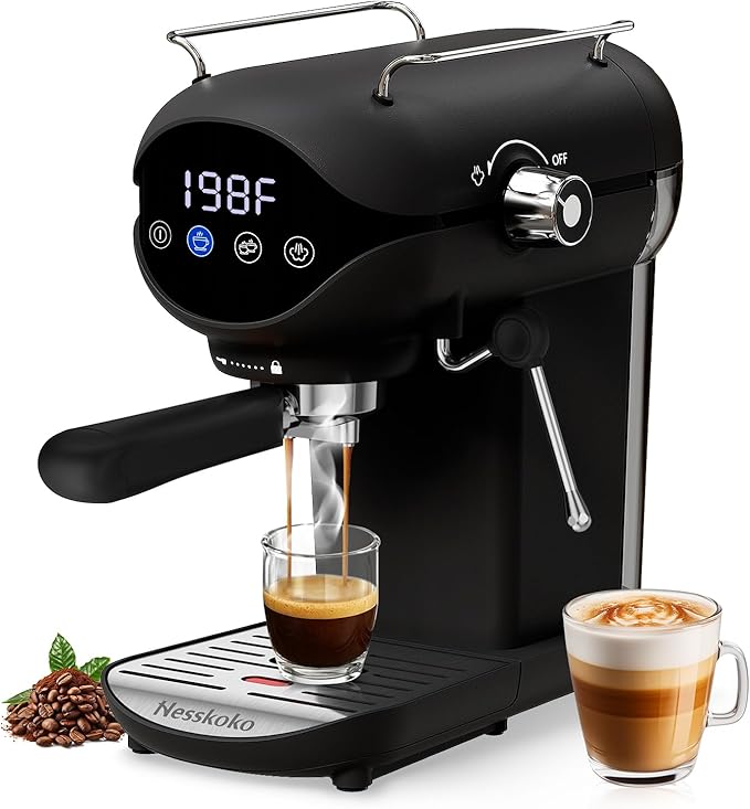 Espresso Machine with Steam Milk Frother Semi Automatic 20 Bar Compact Black by Unknown