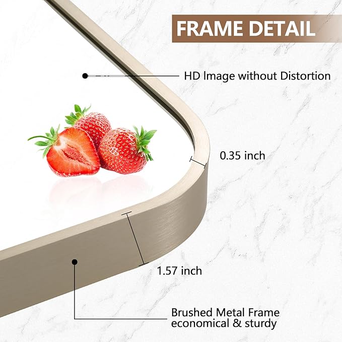 22x30 Inch Brushed Nickel Bathroom Mirror, Framed Rectangle Mirror - Image 4