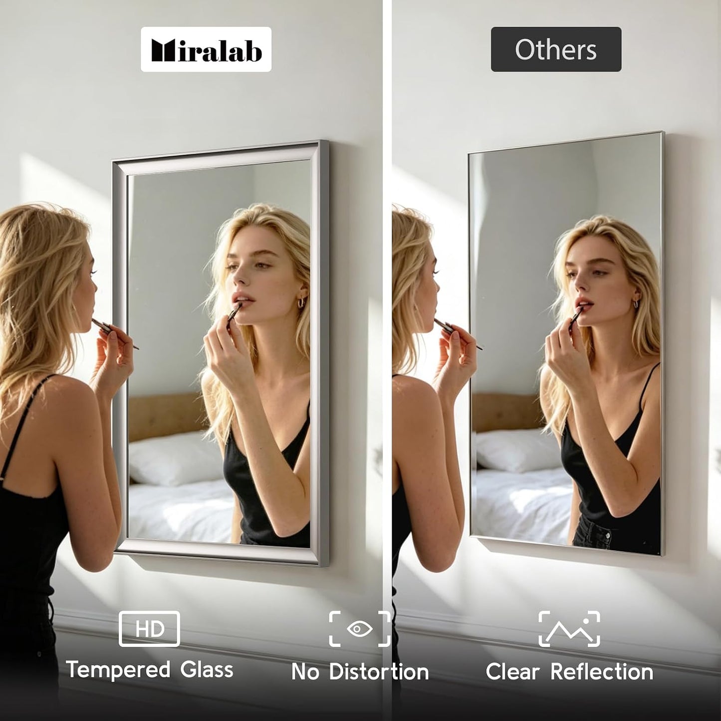 2 Pack Brushed Nickel Bathroom Mirrors 24x36 Inch | Silver Rectangle Vanity Mirror for Bedroom, Entryway, Living Room Decor, Aluminum Framed, Curved Wide Edge, Anti-Rust