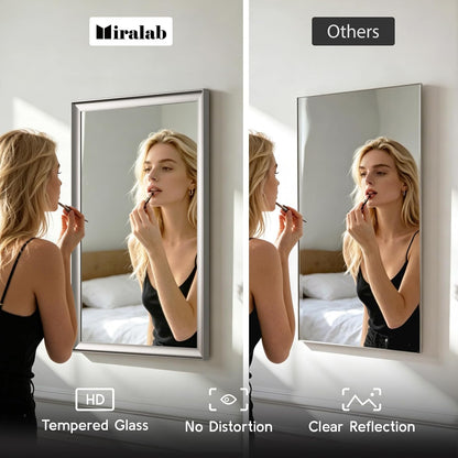 2 Pack Brushed Nickel Bathroom Mirrors 24x36 Inch | Silver Rectangle Vanity Mirror for Bedroom, Entryway, Living Room Decor, Aluminum Framed, Curved Wide Edge, Anti-Rust