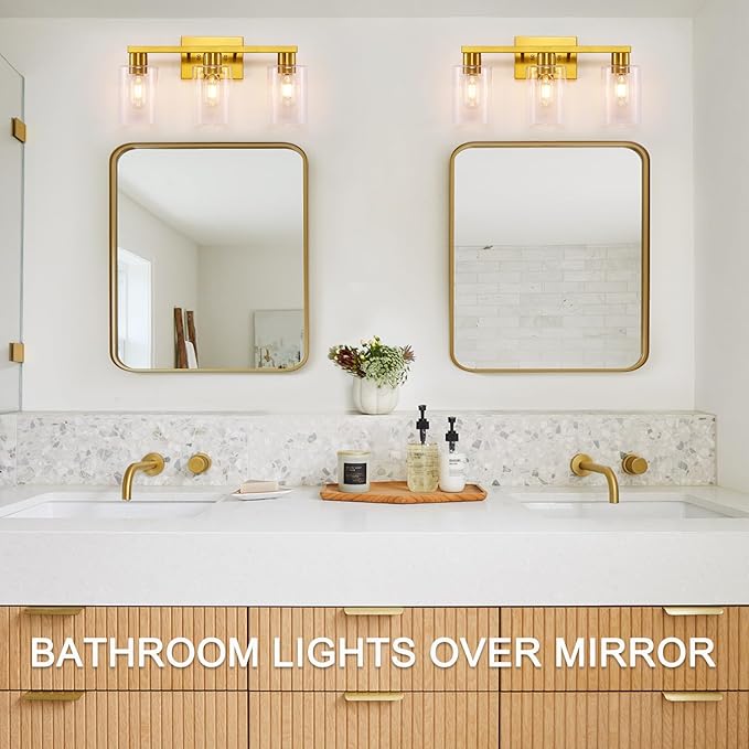 SOPEAS Gold 3-Light Bathroom Vanity Light, Modern Brushed Gold Vanity Lights - Image 4
