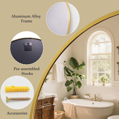 XRAMFY 40 Inch Round Mirror - Gold Circle Mirrors for Bathroom, Entryway | Modern Hanging Vanity Mirror, Aluminum Alloy Frame Matte Black Circle Decorative Wall Mirror for Living Room Wall Decor