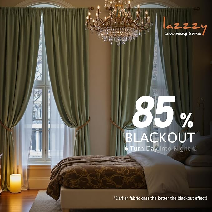 Lazzzy Velvet Blackout Extra Long Curtains Thermal Insulated Room Window Drapes - Image 5