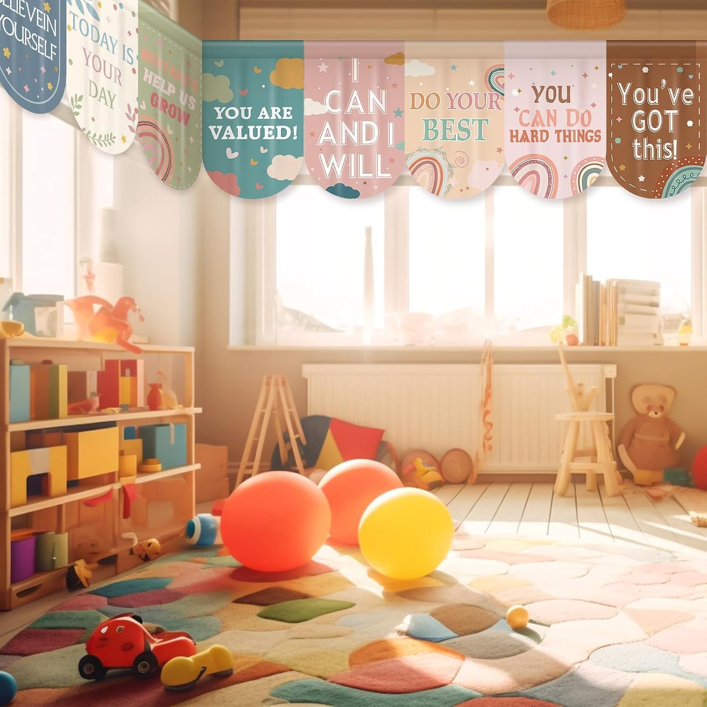Hahafelt 8 Pcs School Classroom Curtains 36" x 24" Everyone is Welcome Boho Rainbow Colorful Curtains Back to School Classroom Decor for Positive Affirmation Kindergarten Daycare Playroom Room Decor