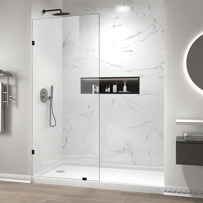Bathroom Shower Glass Door 34" W×78.75" H, 3/8" Thick Clear Tempered Glass Panel by Unknown