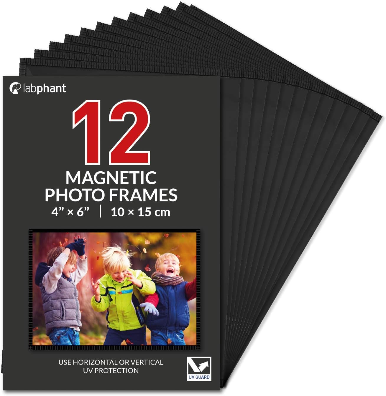 labphant 12 Pack 4x6 Inch Magnetic Picture Frames; Photo Pocket Frames with White Borders for Fridge 4 x 6 Inch Great for Displaying Pics on The Refrigerator (Black) (4" x 6" black)