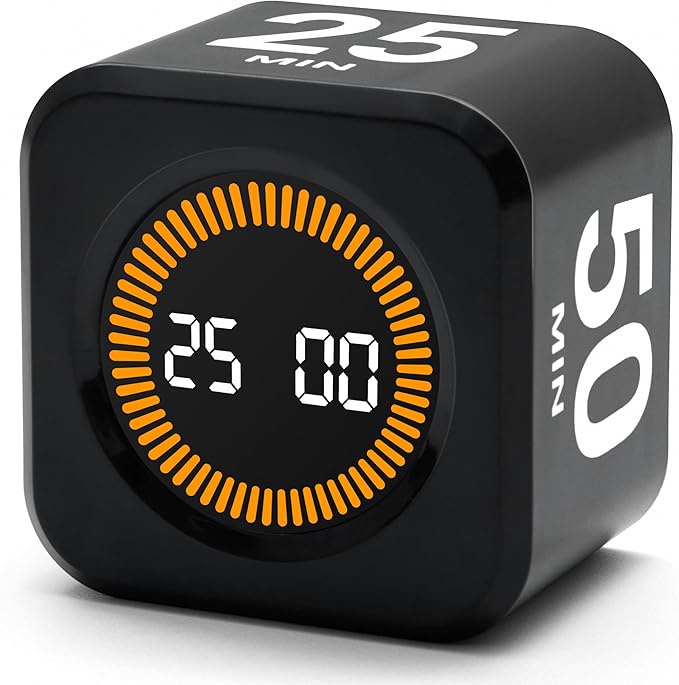 Rotating Productivity Timer 5, 50 Minutes Preset, Desk Cube w/Gravity Sensor by Exlliy