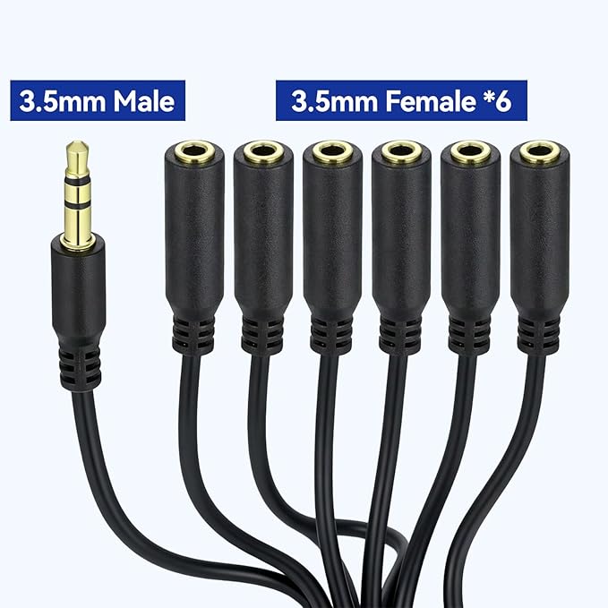 Xyembu 3.5mm Headphone Splitter, 1/8inch TRRS Male Stereo Jack to 6 Female - Image 2