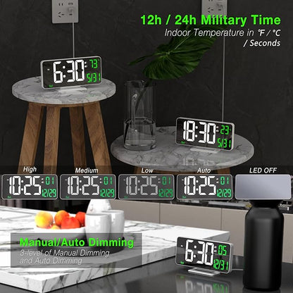 KOSUMOSU Alarm Clock for Bedroom, 6.7" Led Desk Digital Clock, Mirror Clock - Image 3