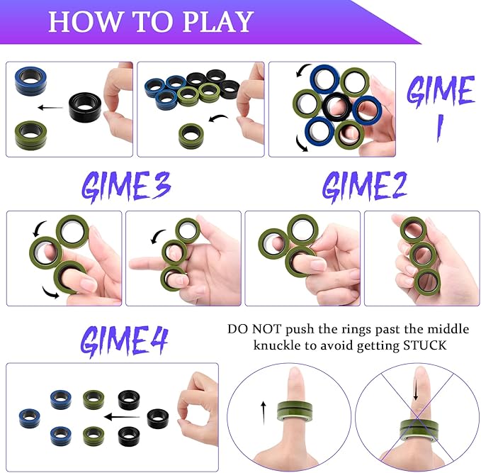 Cevioce 9 PCS Magnetic Ring Fidget Toys Set, ADHD Anxiety Magnetic Finger - Image 5