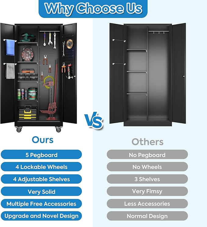 SUXXAN Broom Closet Storage Cabinet with13 Hooks and Hanging Rods, Laundry Room - Image 7