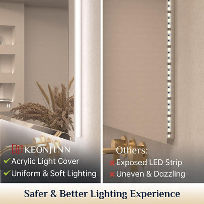Keonjinn 40"x30" LED Backlit Mirror, Lighted Bathroom Mirrors for Over Sink | Tempered Glass Beveled Edge, Dimmable 3 Color Lights, Defogging, Memory Function, Effortless French Cleat Installation, Salon
