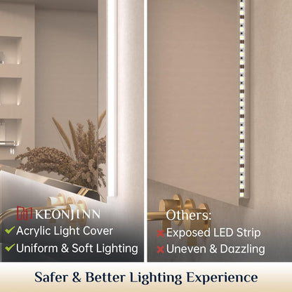 Keonjinn 40"x30" LED Backlit Mirror, Lighted Bathroom Mirrors for Over Sink | Tempered Glass Beveled Edge, Dimmable 3 Color Lights, Defogging, Memory Function, Effortless French Cleat Installation, Salon
