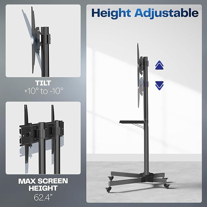 VIVO Mobile TV Cart for 55 to 100 inch Screens up to 165 lbs, LCD LED OLED 4K - Image 9