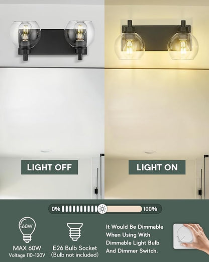 METWET Bathroom Light Fixtures, 2 Light Matte Black Vanity Light, Modern Wall - Image 8