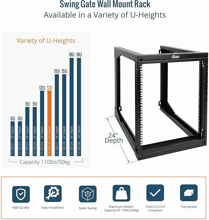 Tecmojo 12U Wall Mount Server Rack, Open Frame Network Rack - Image 5