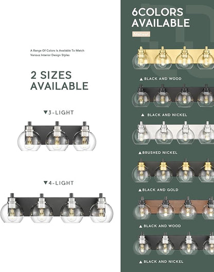 METWET Bathroom Light Fixtures, 3-Light Black and Brushed Nickel Bathroom - Image 6