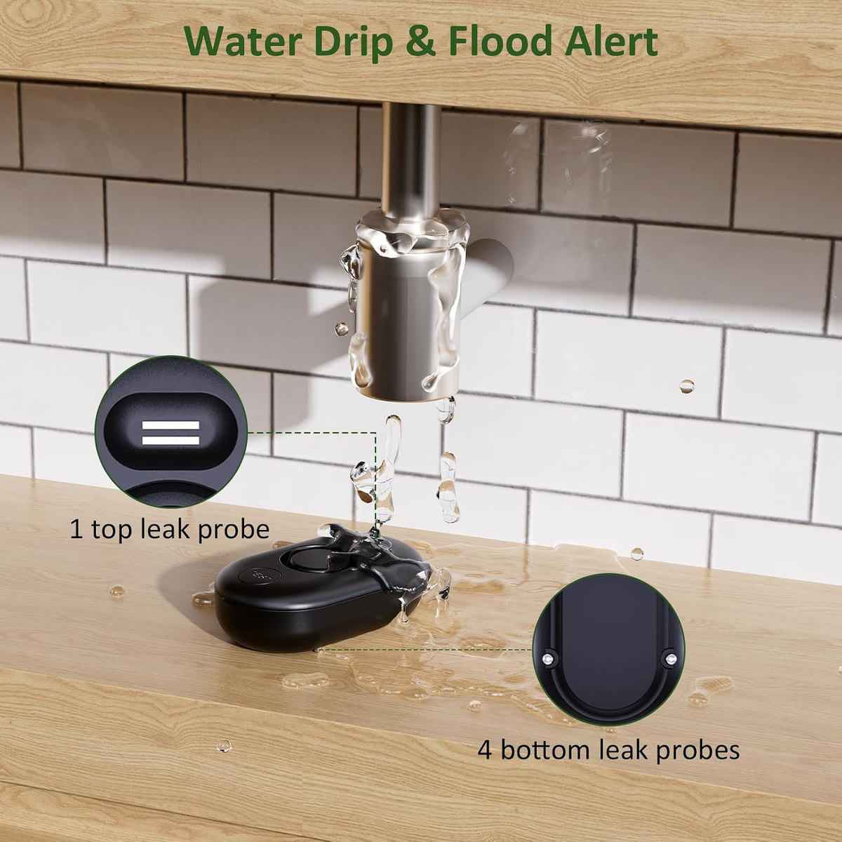5 Pack Water Leak Detectors for Home, 100dB Water Sensor Alarm Black