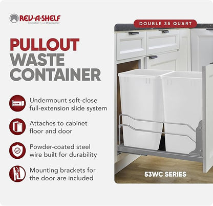 Rev-A-Shelf Double Trash Can Under Kitchen Cabinets Pullout, 35 Quart 8.75 - Image 2
