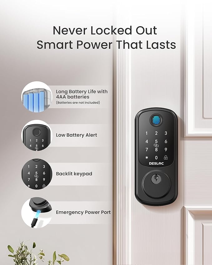 DESLOC Smart Lock B200 WiFi Version, Fingerprint Keyless Entry Door Lock - Image 5