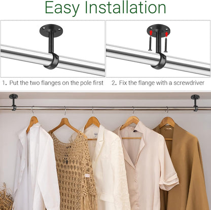 Qunclay 16 Pack 1 Inch Curtain Rod Ceiling Mount Bracket Heavy Duty Flange Closet Rod Holder Wardrobe Pole Holder for Home Kitchen Shelf Wall Window Room with Screws