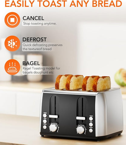 Cowsar Toaster 4 Slice Retro Stainless Steel, Compact 4 Slice Toaster - Image 6