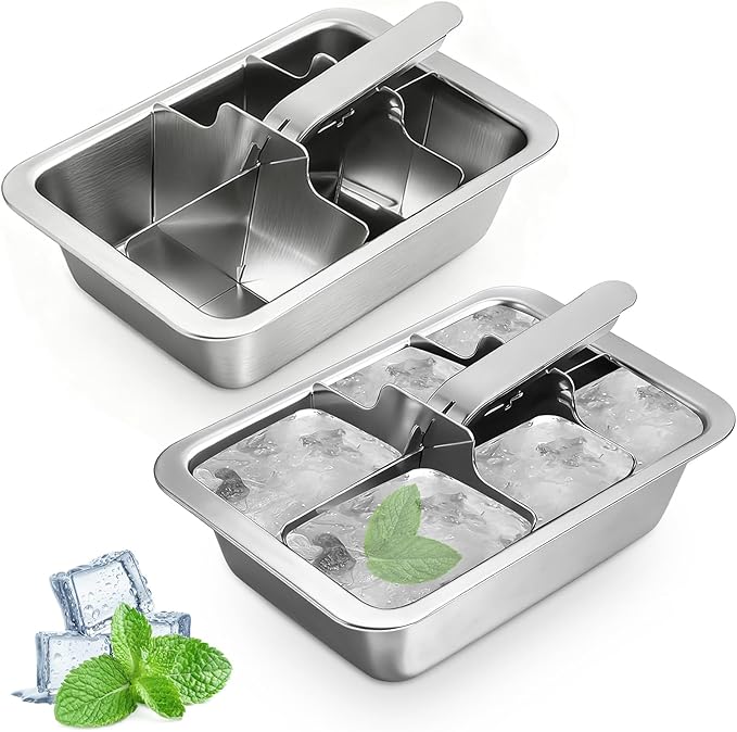 Ice Cube Trays, 2 Pack Large 6-cube Stainless Steel Ice Cube Trays by Unknown