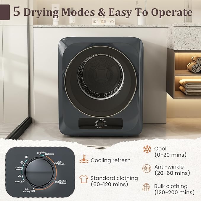 Auertech 1.5 Cu.Ft Portable Clothes Dryer, 850 W Front Load Electric Dryer - Image 3