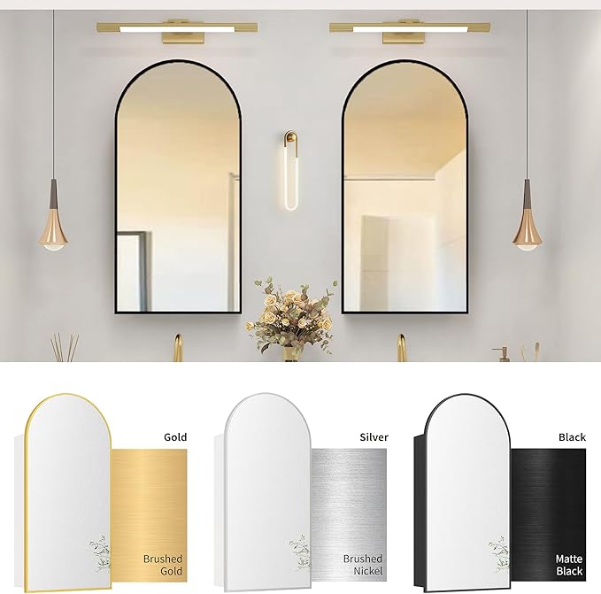 Arched Medicine Cabinet with Mirror, Vanity Mirror with Storage, Wall Mounted - Image 6