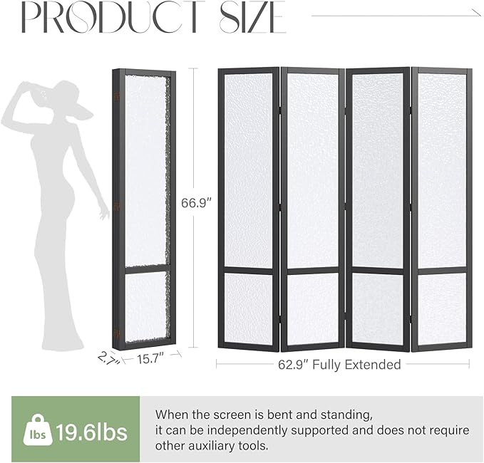 Acrylic Room Divider, 4-Panel Freestanding Partition Screen, Frosted - Image 3