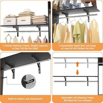 8FT Closet System with Shelves, Wall Mount Bedroom Wardrobe Walk-in Closet - Image 6