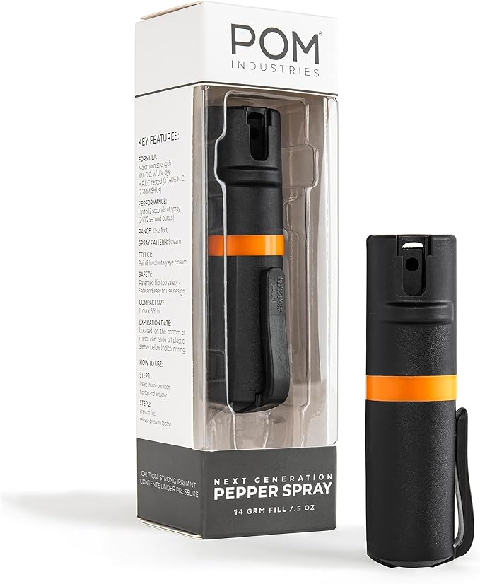 POM Pepper Spray Pocket Clip, Quick Flip Top Safety, Maximum Strength OC Formula by POMIndustries