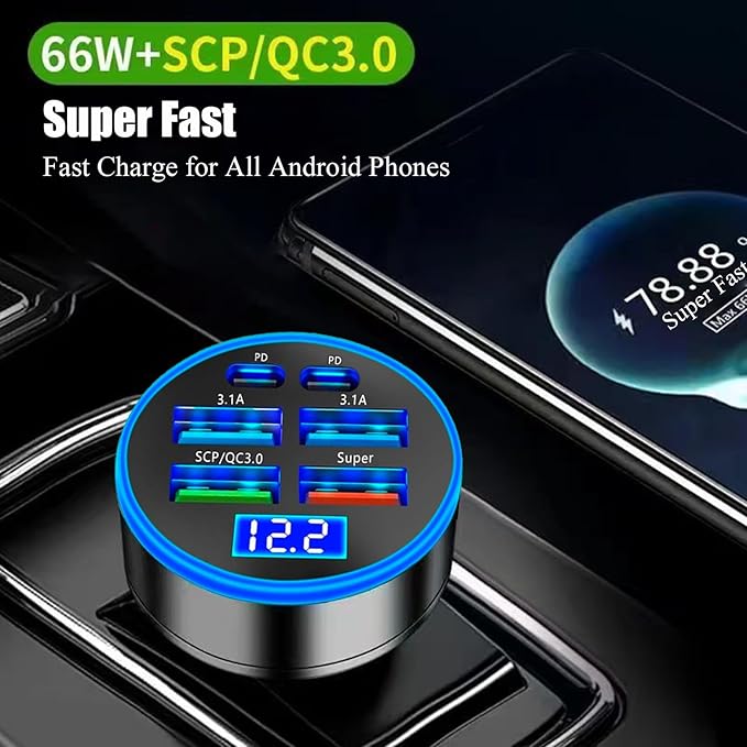 Super Fast Charge USB C Car Phone Charger Adapter 6 in 1 - Image 6