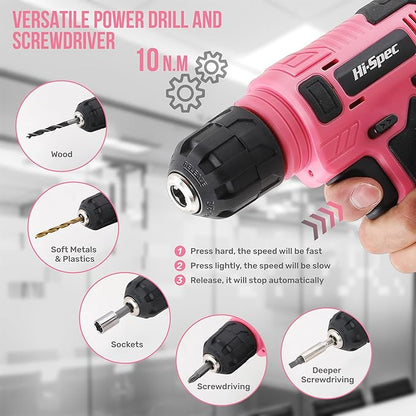 Hi-Spec 110pc Pink 8V USB Electric Power Cordless Womens Drill Driver Set. - Image 4
