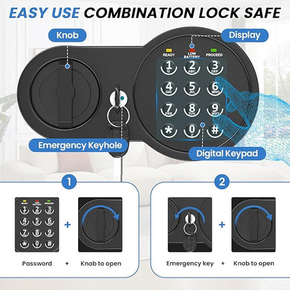 Safe Box with Fireproof Waterproof Bag, Home Safe with Keys & Pass Code & Wall - Image 8