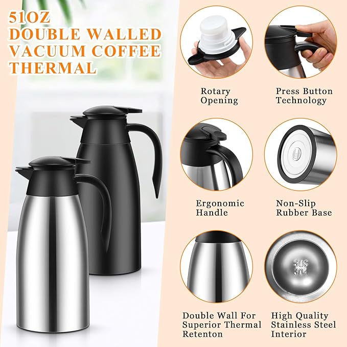 Norme 2 Pcs Thermal Coffee Carafe Insulated Stainless Steel Coffee Carafe - Image 3