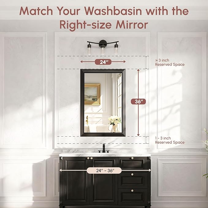 USHOWER Bathroom Mirror, 24x36 Rectangular Mirrors - Image 7
