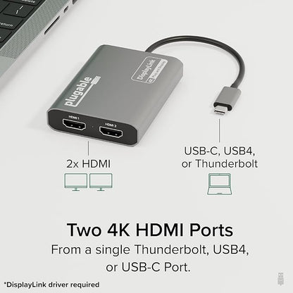 Plugable USB C to HDMI Adapter, Dual Monitor 4K 60Hz - Image 2