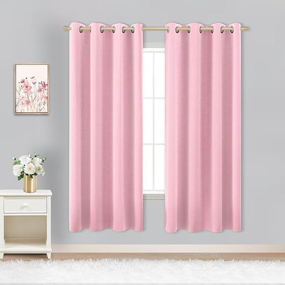 Pink Curtains 63 Inch Length for Baby Girls Nursery Decor, 2 Panel Sets Pair by KOUFALL