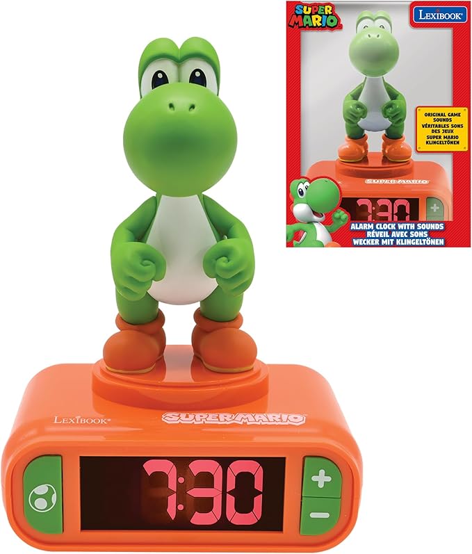 LEXiBOOK, Super Mario, Yoshi Nightlight Alarm Clock, Sounds and Melodies by Lexibook